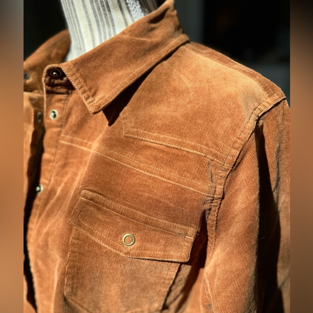 CORDUROY SHACKET, POCKETS, SNAP BUTTON WESTERN, Cognac, Joan Rivers, Seam Detail